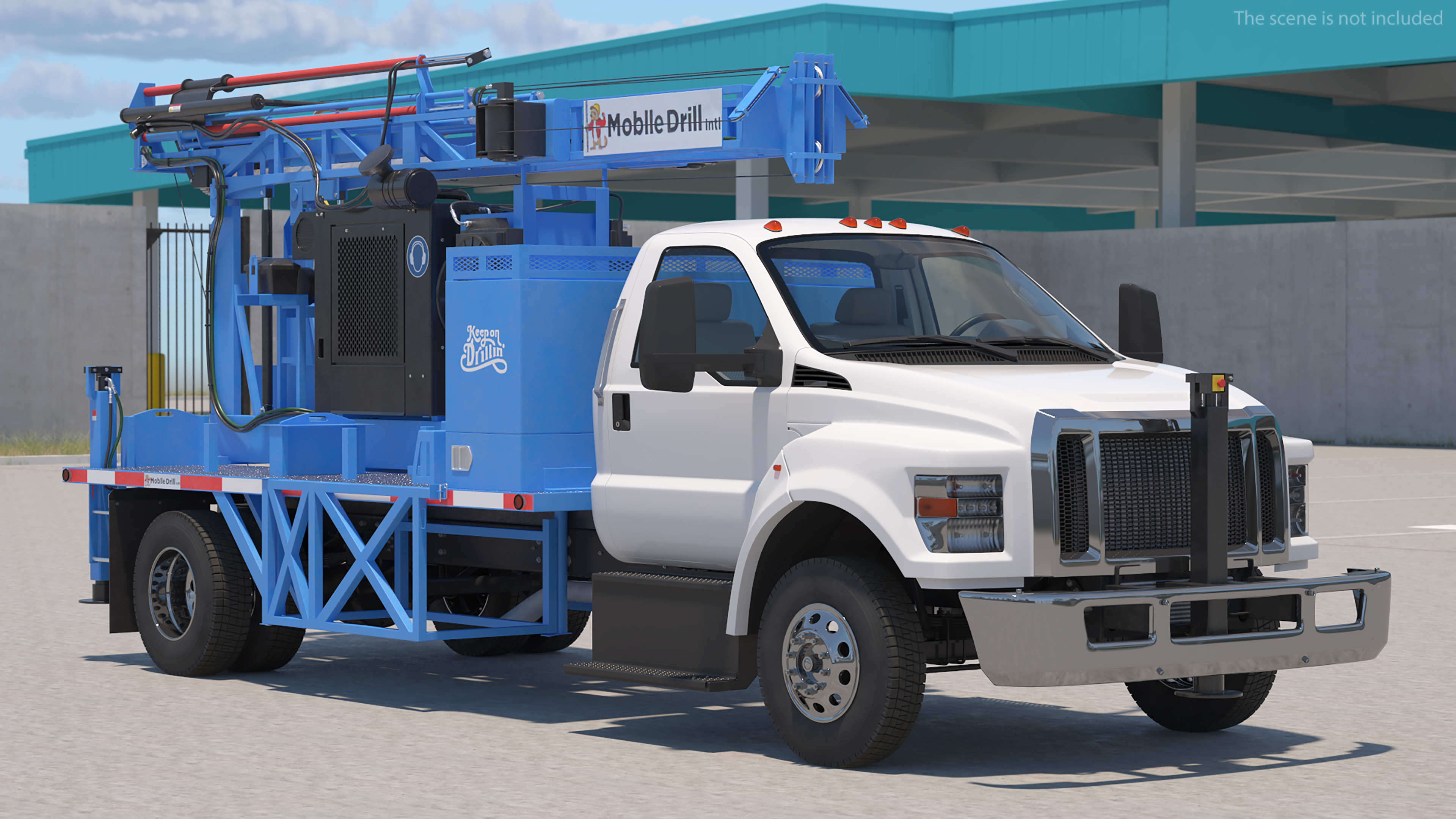 Mobile B-51 Drill Rig Truck Blue Rigged 3D model