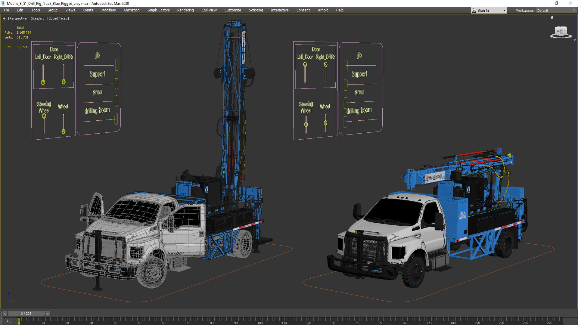 Mobile B-51 Drill Rig Truck Blue Rigged 3D model