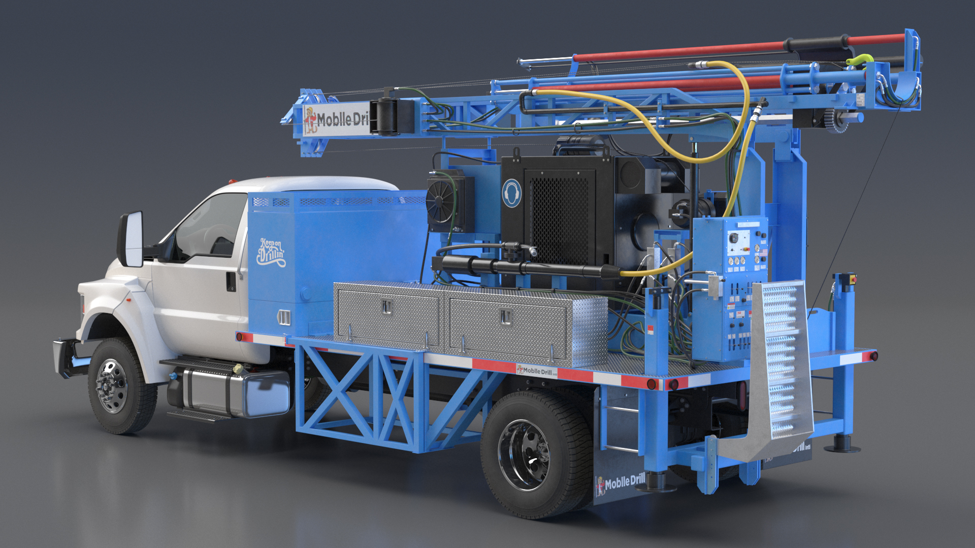 Mobile B-51 Drill Rig Truck Blue Rigged 3D model