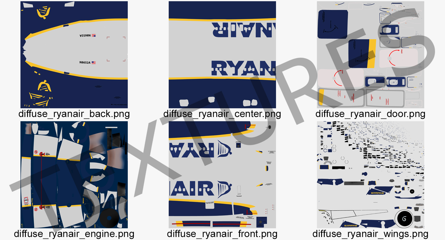 Boeing 737 900 Ryanair Rigged 3D model