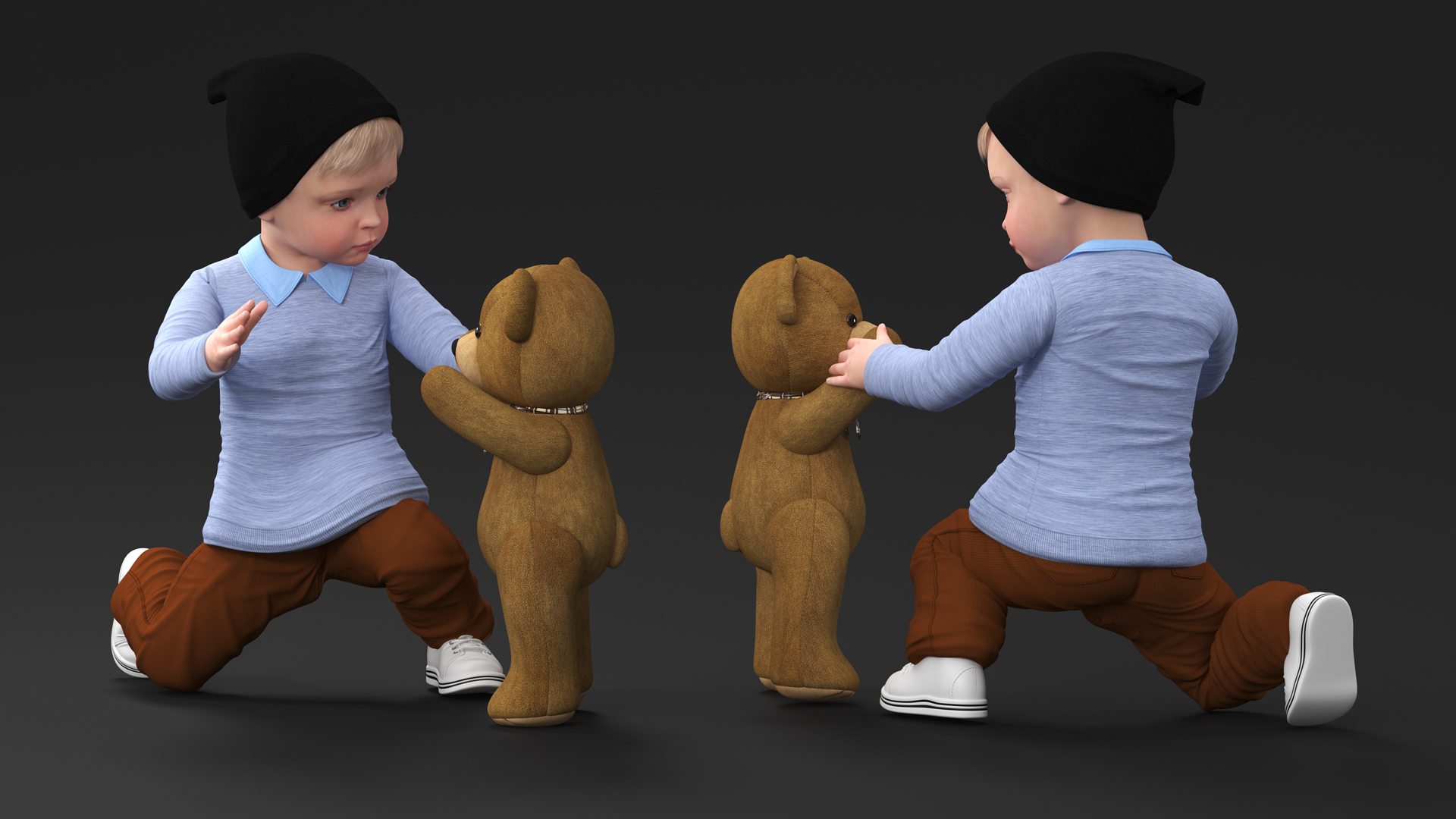 3D Kid and Stuffed Teddy Bear