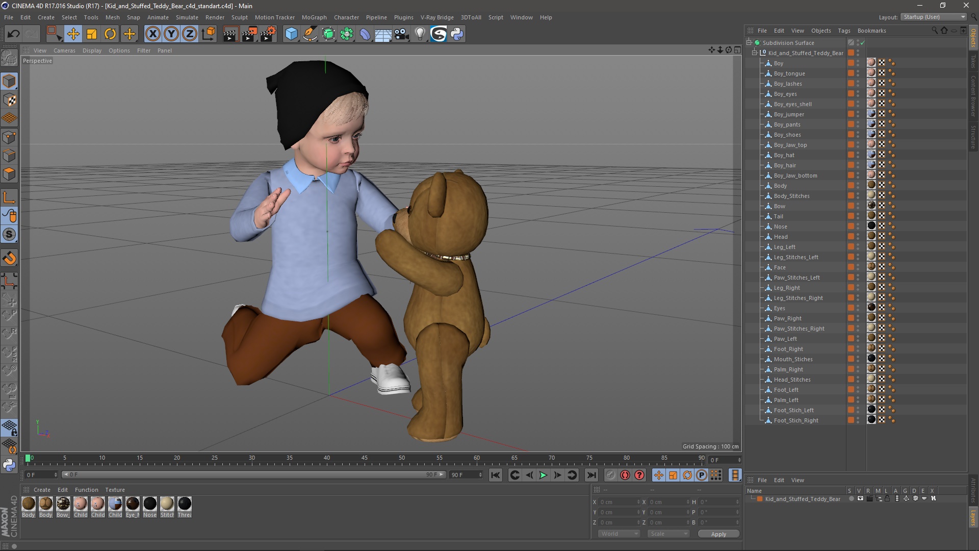 3D Kid and Stuffed Teddy Bear