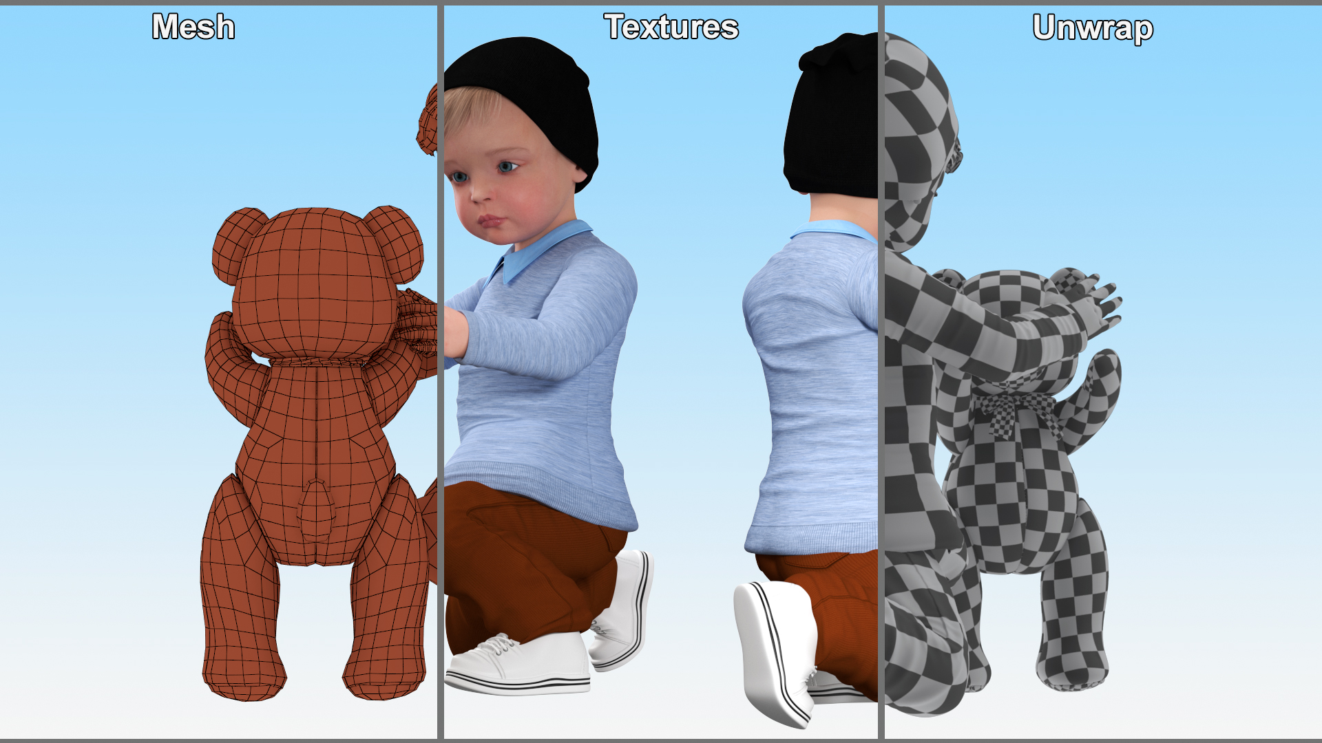 3D Kid and Stuffed Teddy Bear