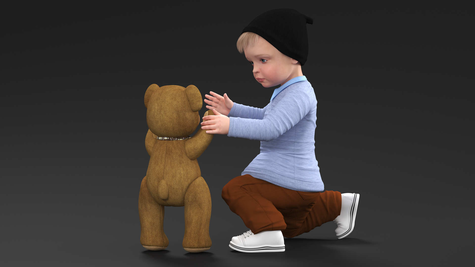 3D Kid and Stuffed Teddy Bear