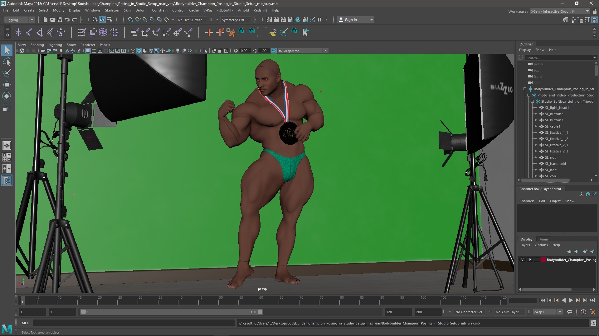 3D Bodybuilder Champion Posing in Studio Setup model