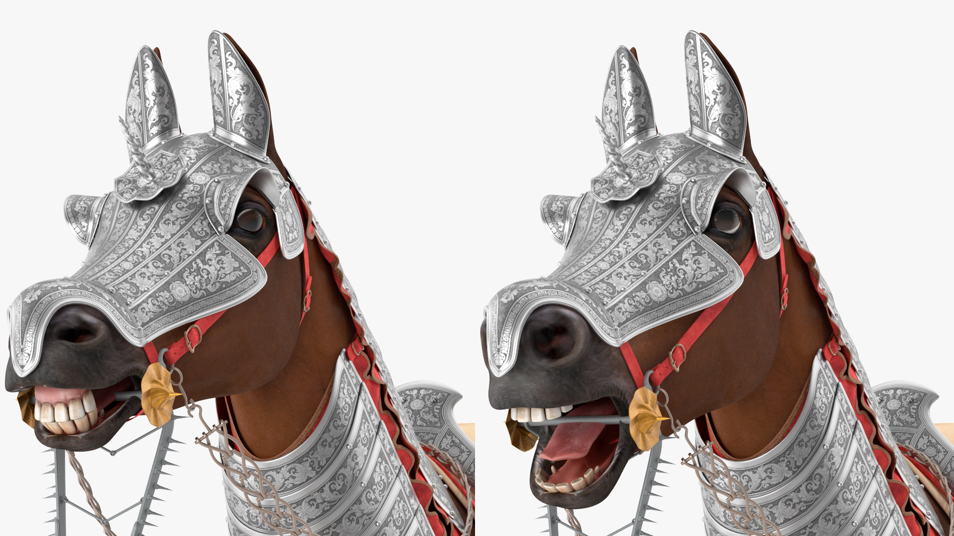 3D Medieval Armored Warhorse Fur Rigged