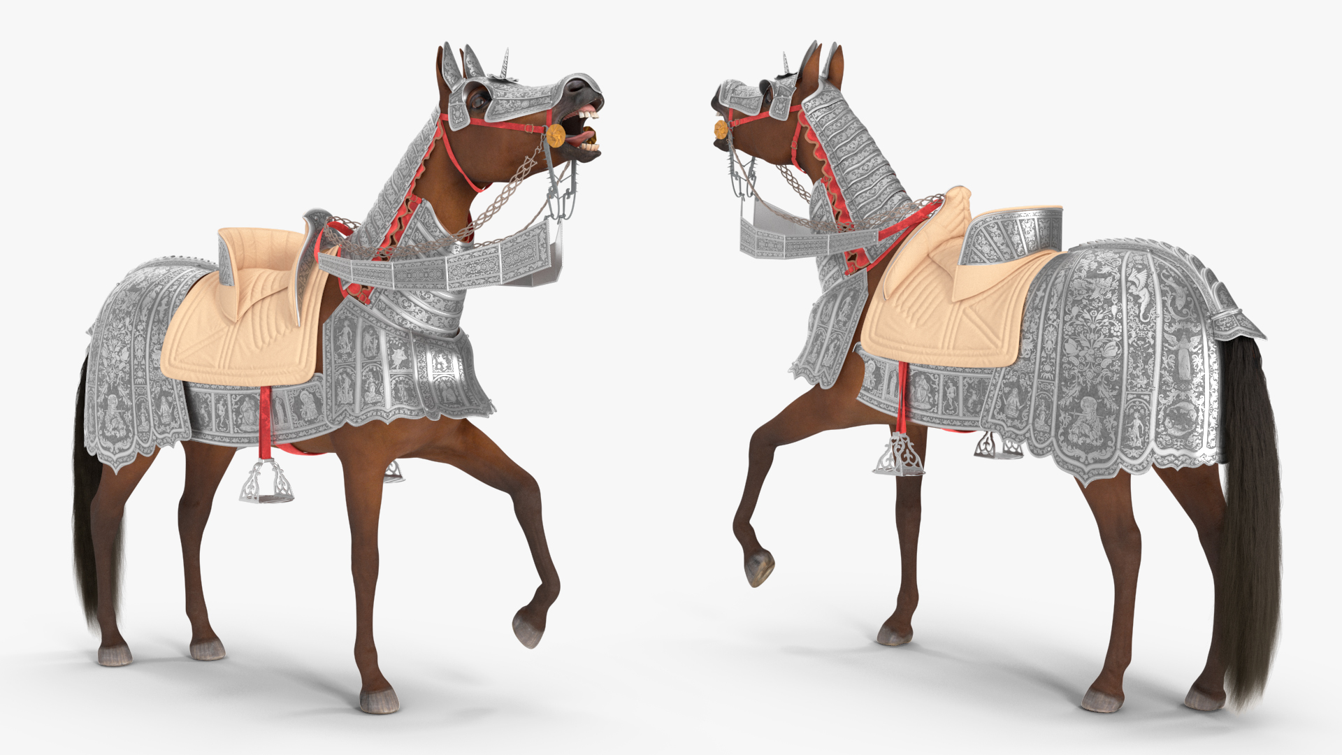 3D Medieval Armored Warhorse Fur Rigged