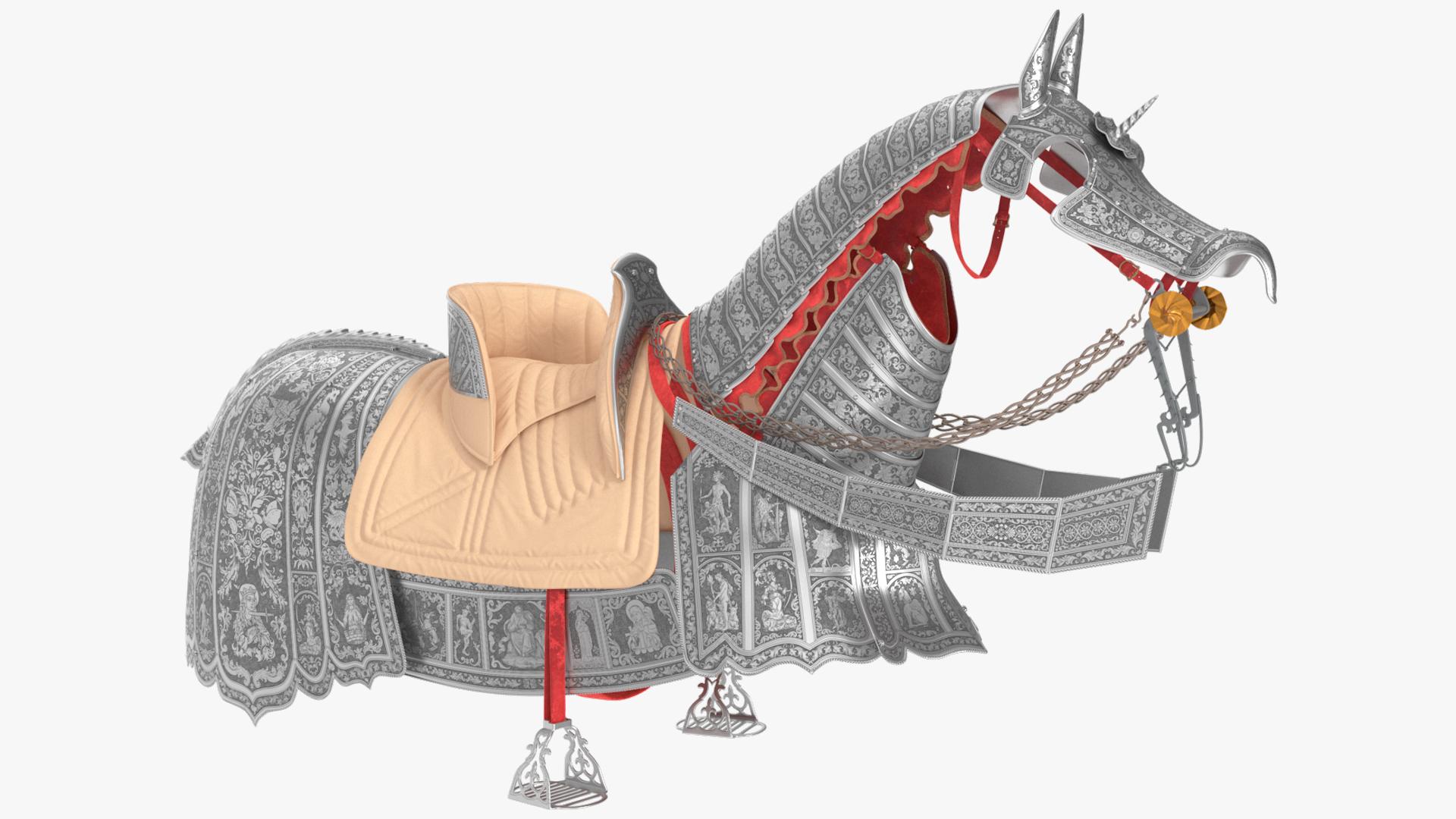 3D Medieval Armored Warhorse Fur Rigged