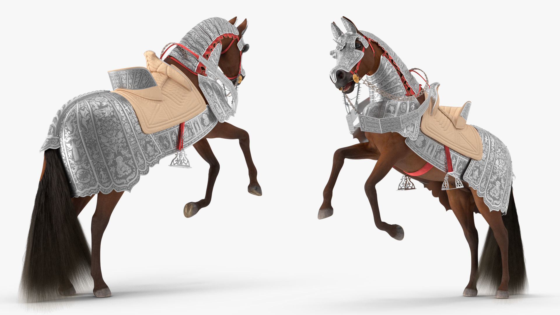 3D Medieval Armored Warhorse Fur Rigged