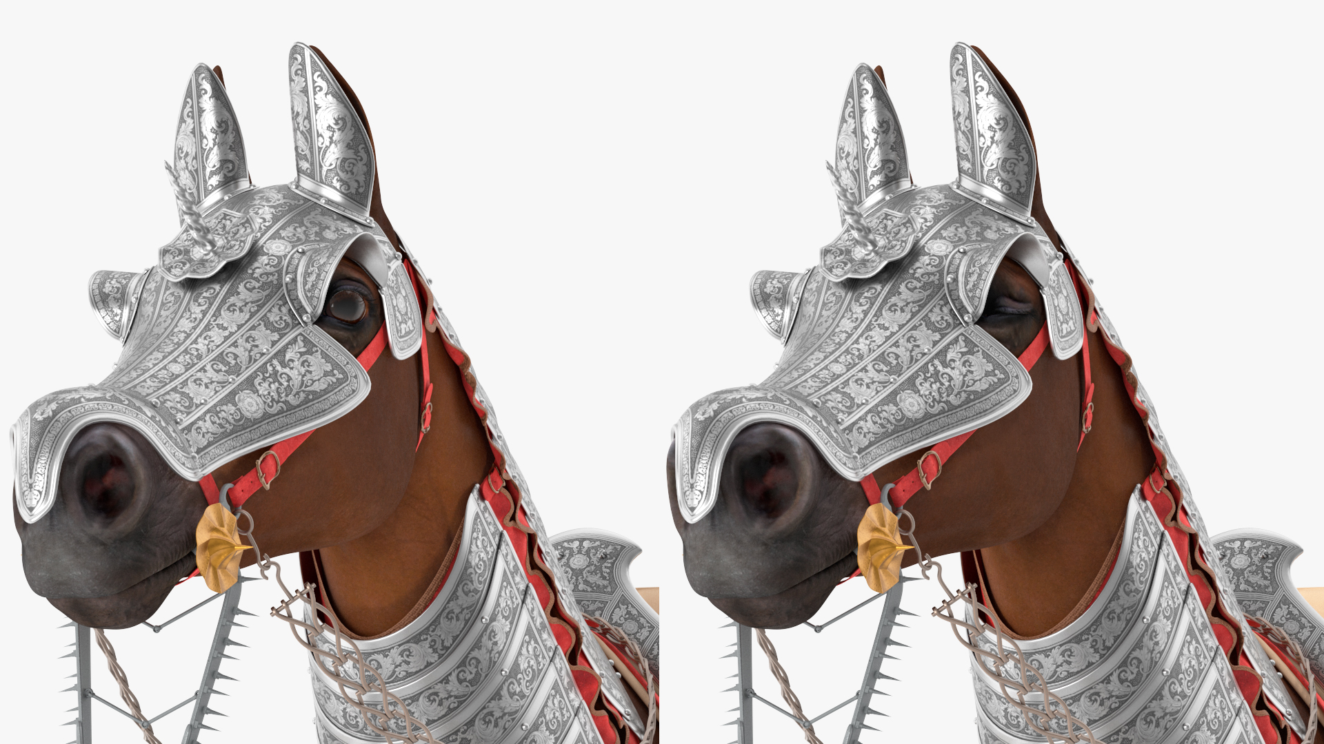 3D Medieval Armored Warhorse Fur Rigged