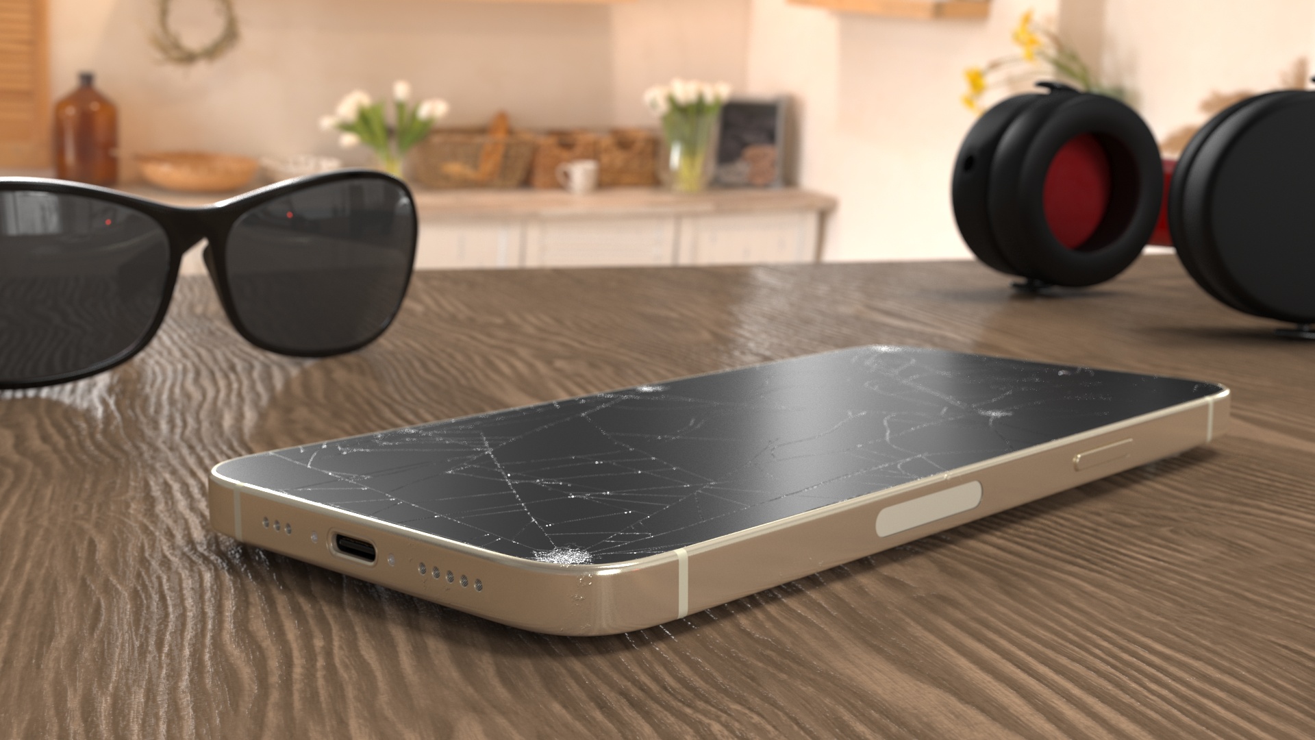 3D model IPhone 15 Plus Golden Cracked Glass