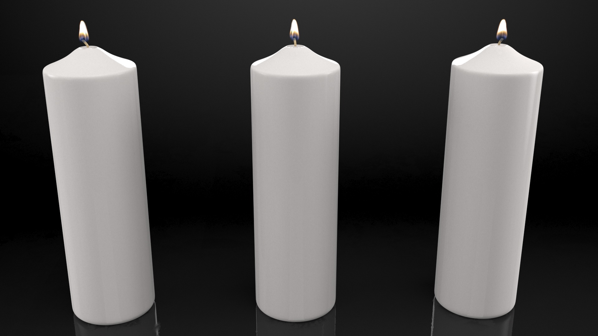 Lit White Wax Pillar Candle 3D