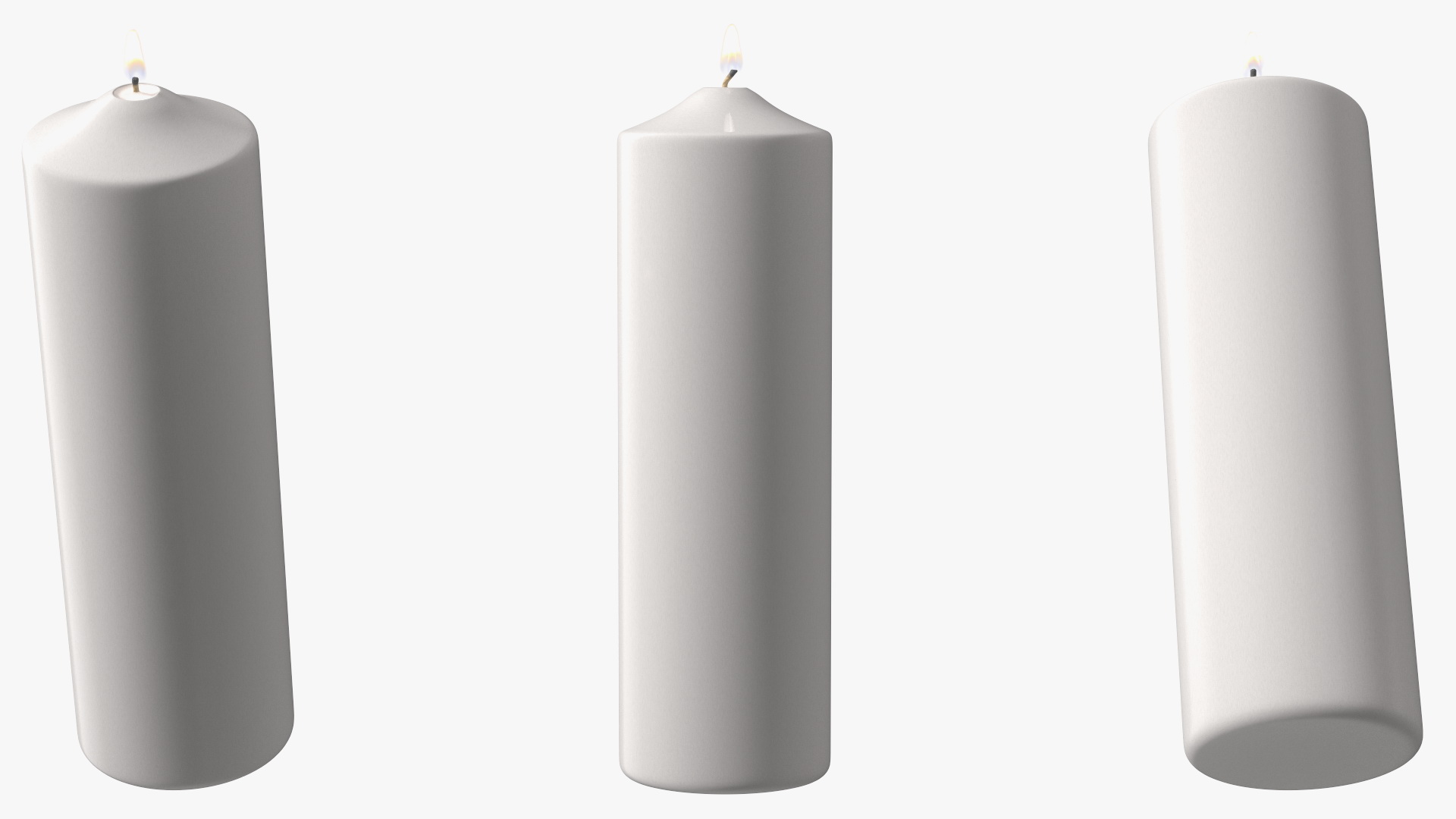 Lit White Wax Pillar Candle 3D