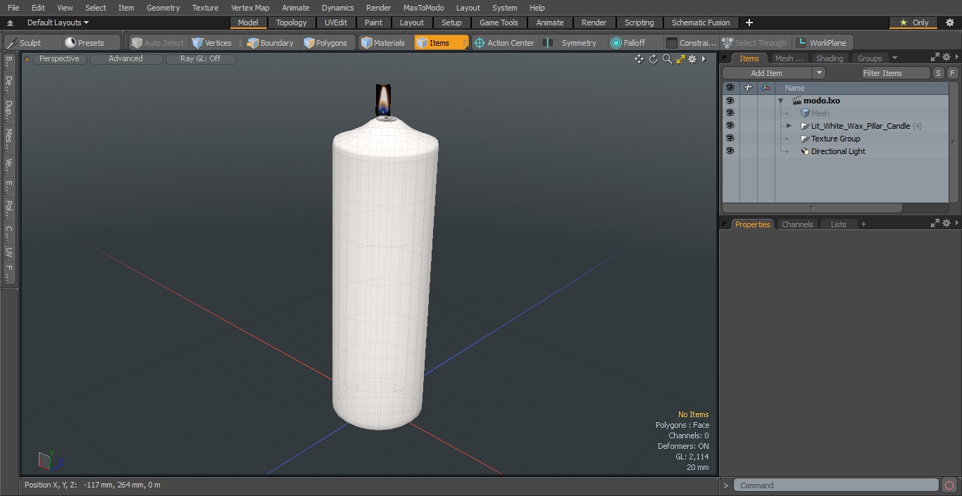 Lit White Wax Pillar Candle 3D