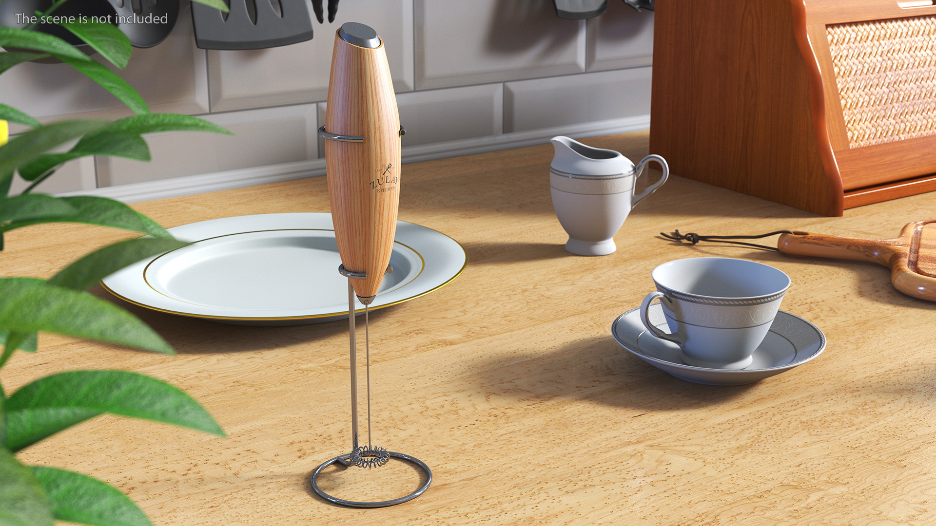 Milk Frother Zulay Wooden with Holder 3D