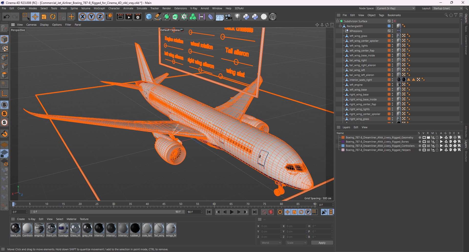 Commercial Jet Airliner Boeing 787-8 Rigged for Cinema 4D 3D