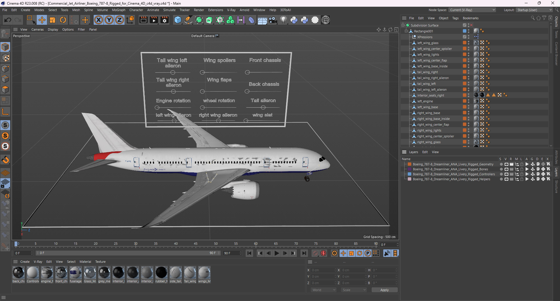 Commercial Jet Airliner Boeing 787-8 Rigged for Cinema 4D 3D