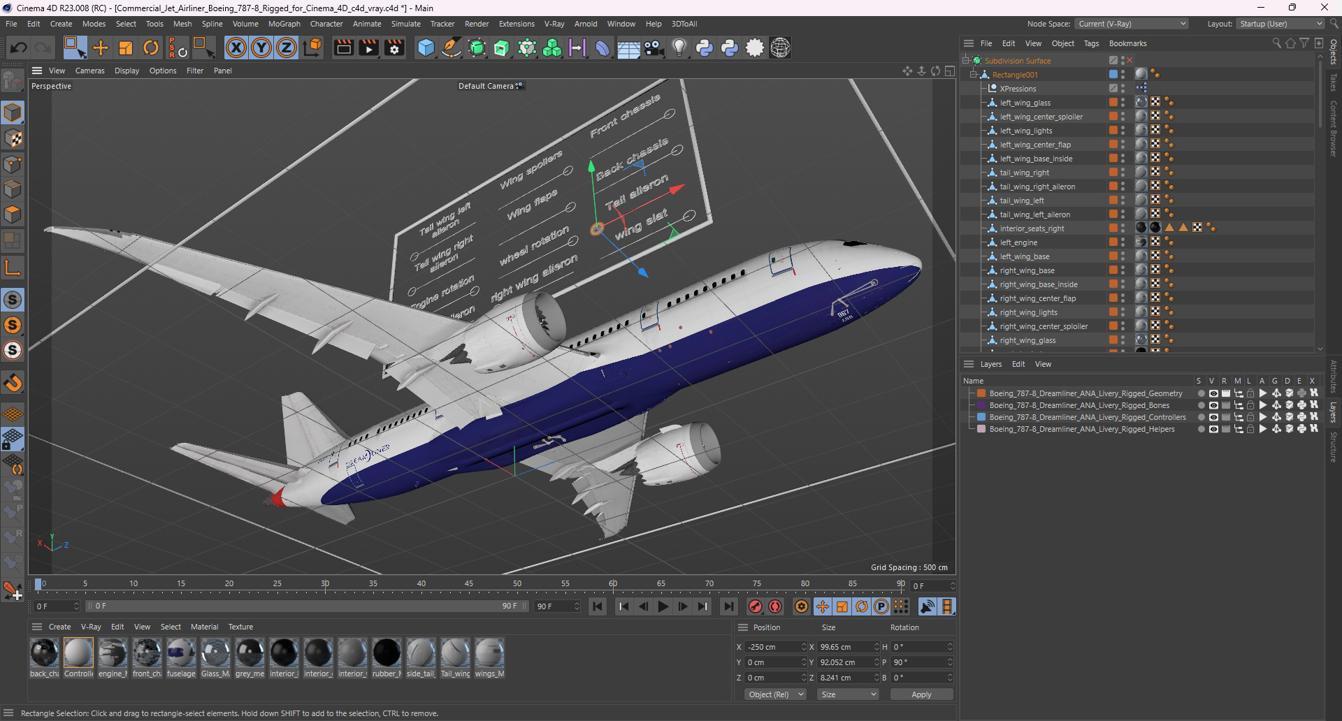 Commercial Jet Airliner Boeing 787-8 Rigged for Cinema 4D 3D