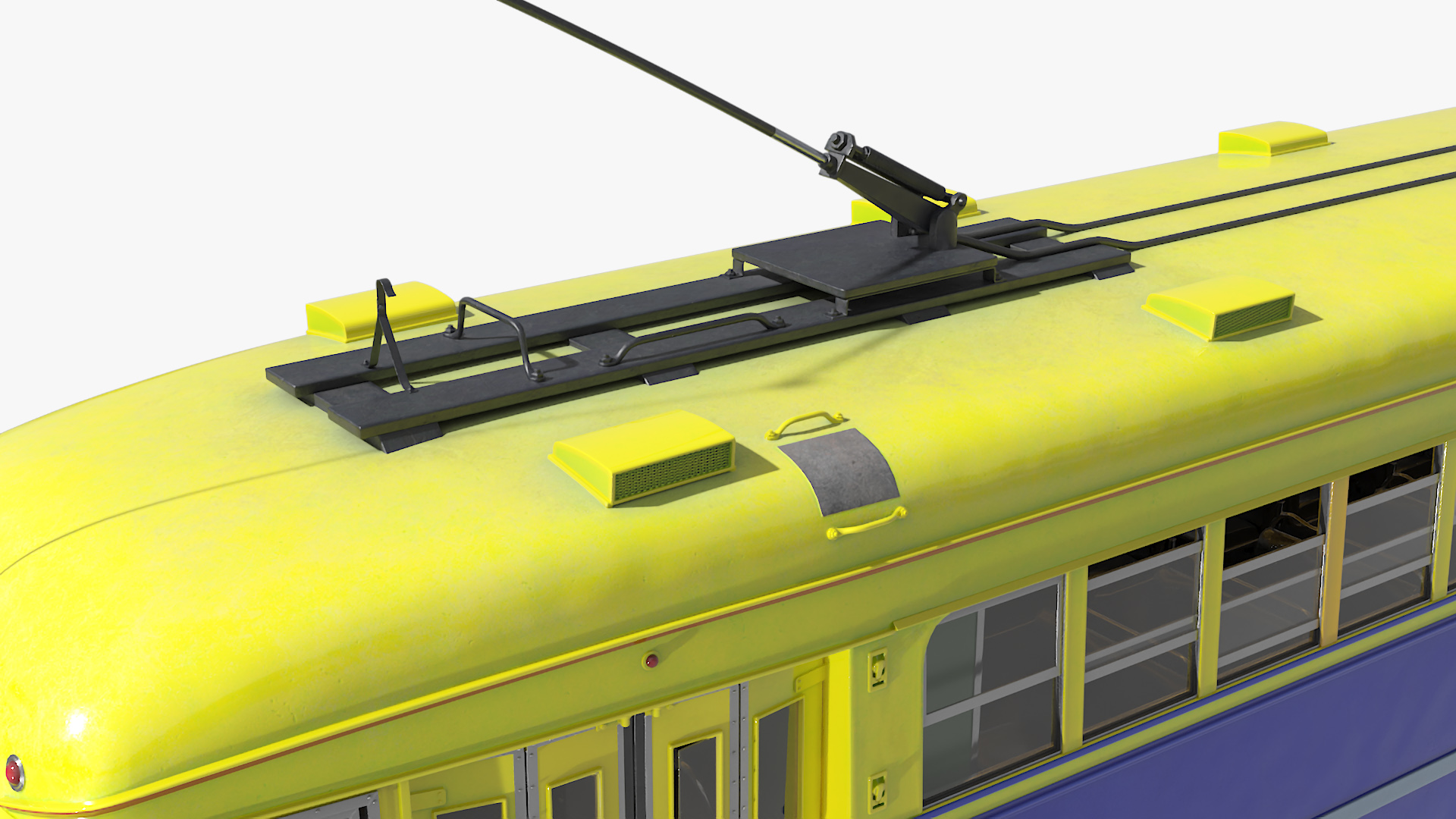 Old Tram Yellow Blue Rigged 3D