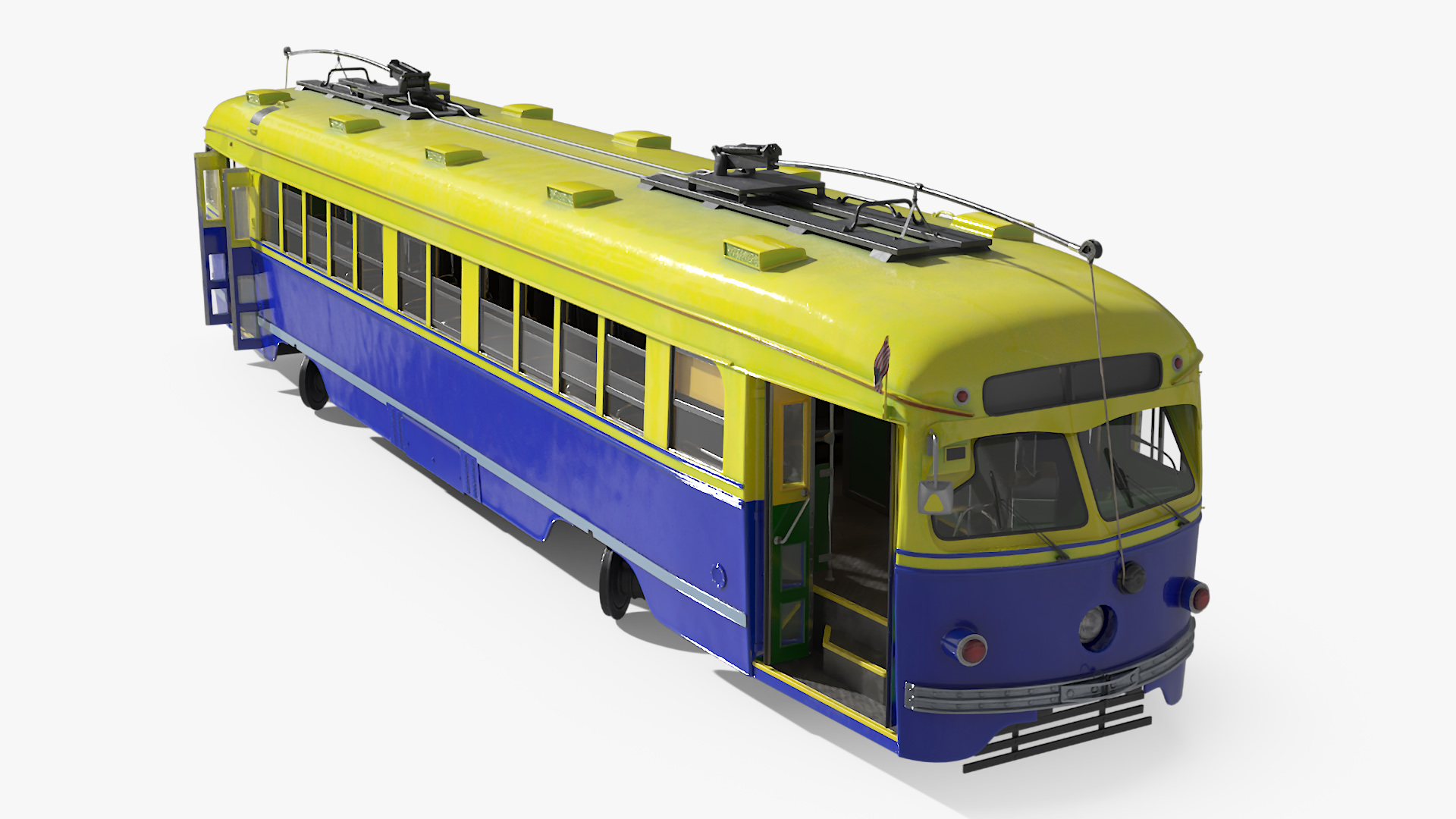 Old Tram Yellow Blue Rigged 3D