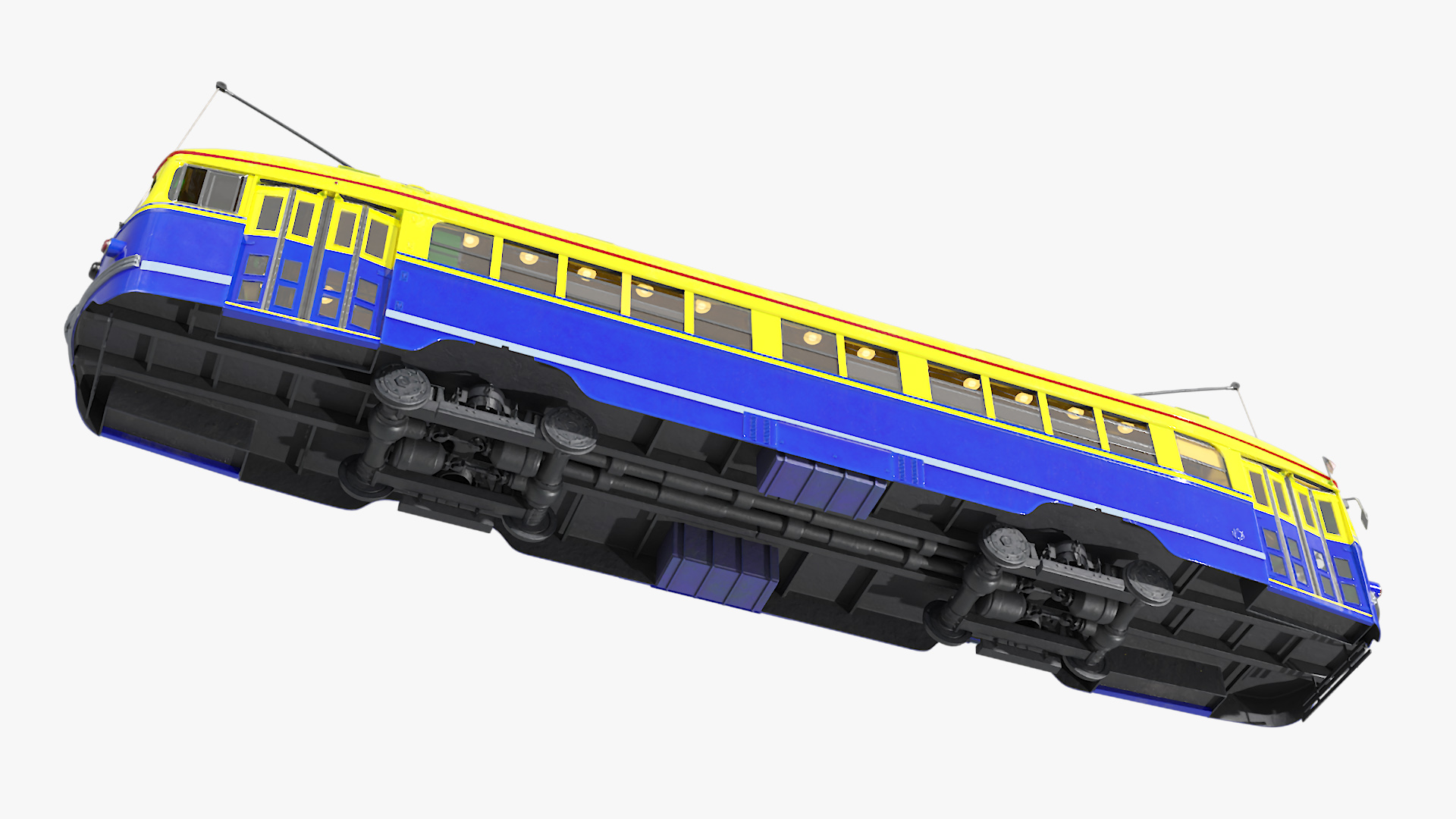 Old Tram Yellow Blue Rigged 3D