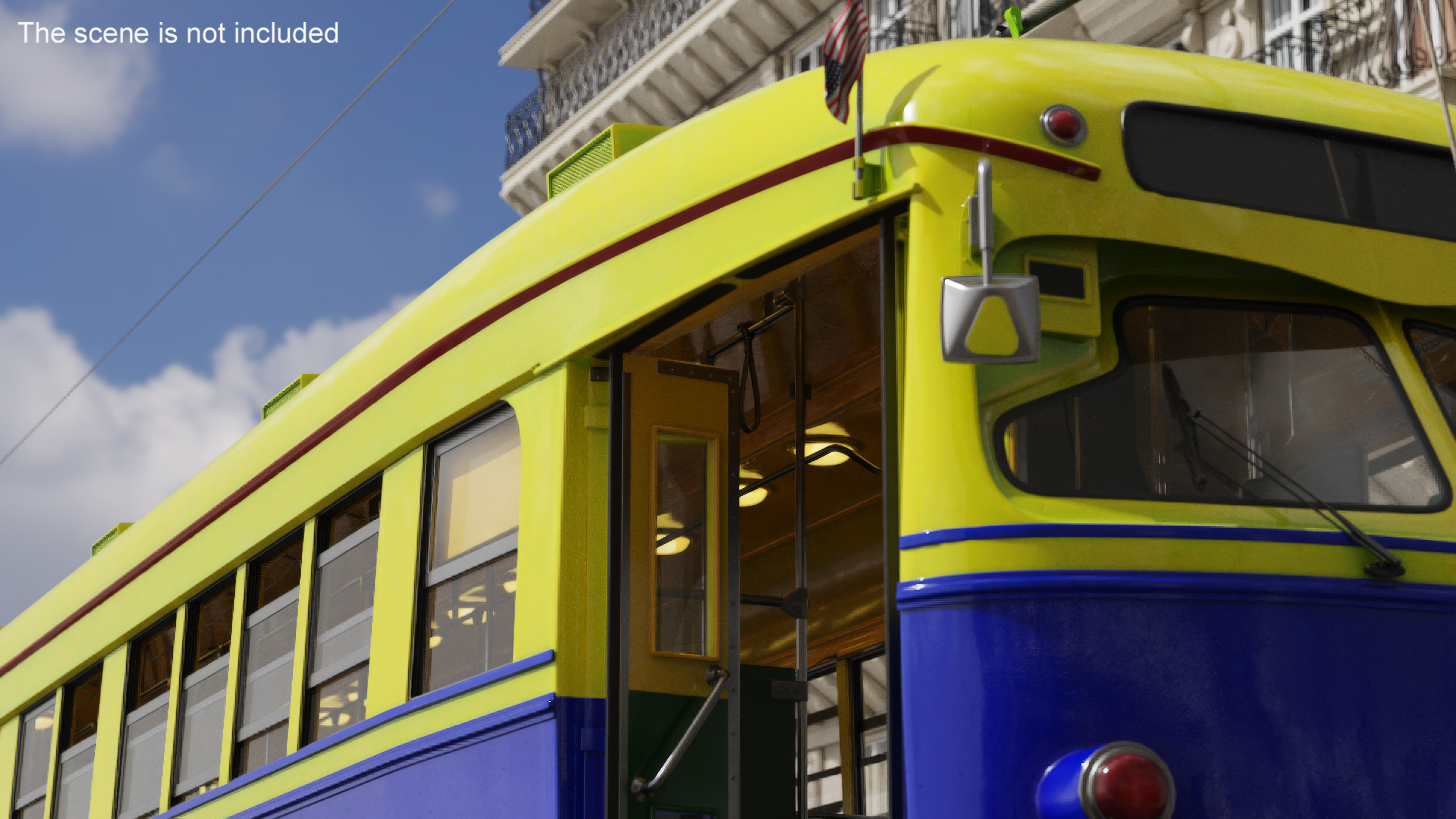 Old Tram Yellow Blue Rigged 3D