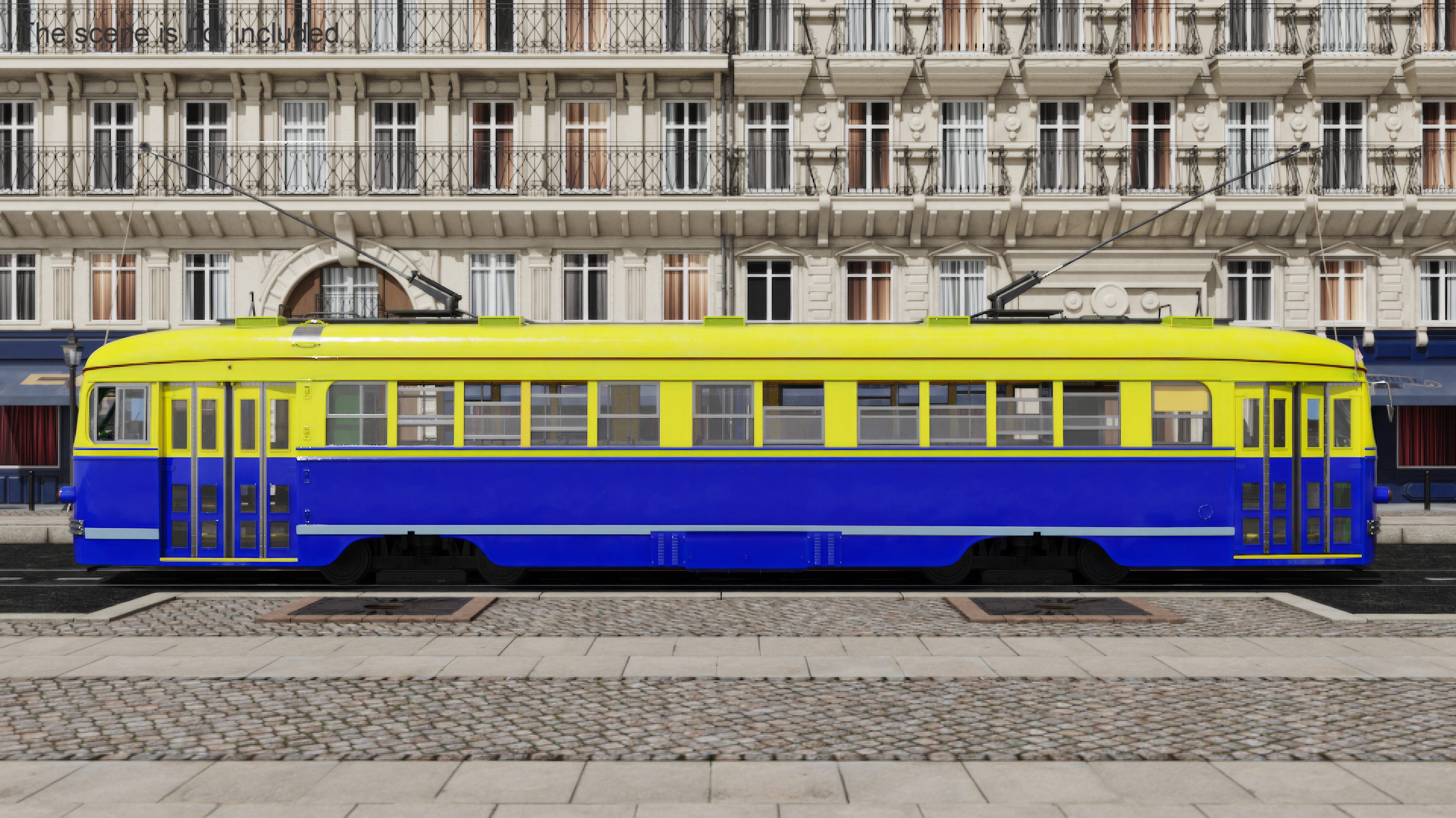 Old Tram Yellow Blue Rigged 3D