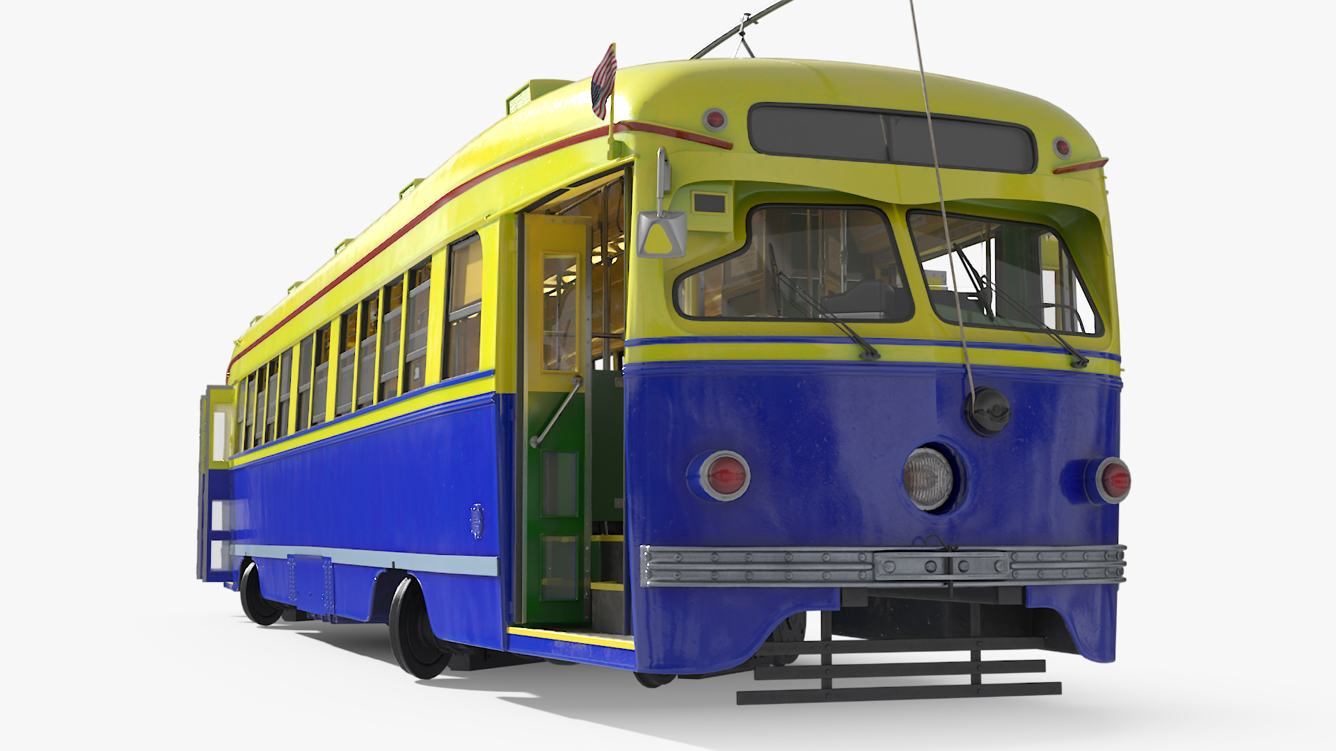 Old Tram Yellow Blue Rigged 3D