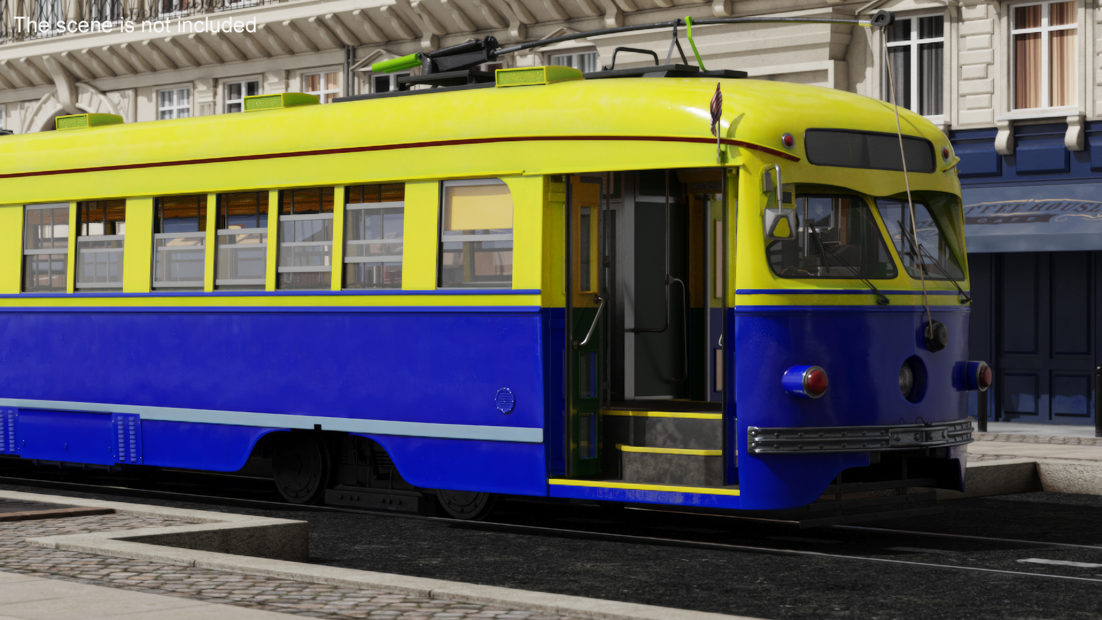 Old Tram Yellow Blue Rigged 3D