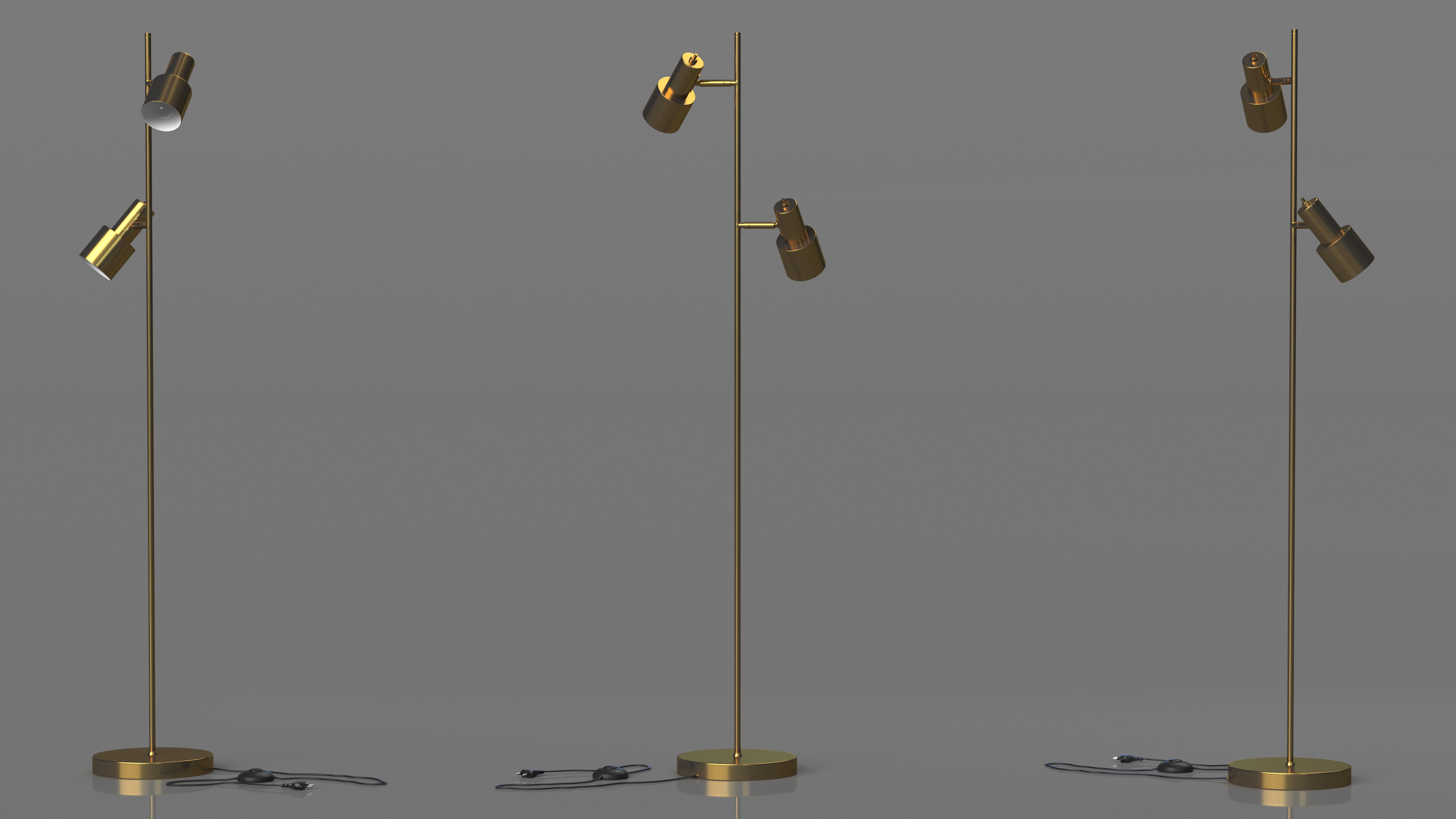 Two Shades Floor Lamp Brass 3D