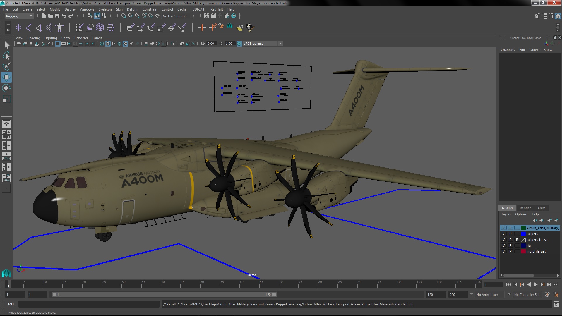 3D Airbus Atlas Military Transport Green Rigged for Maya model