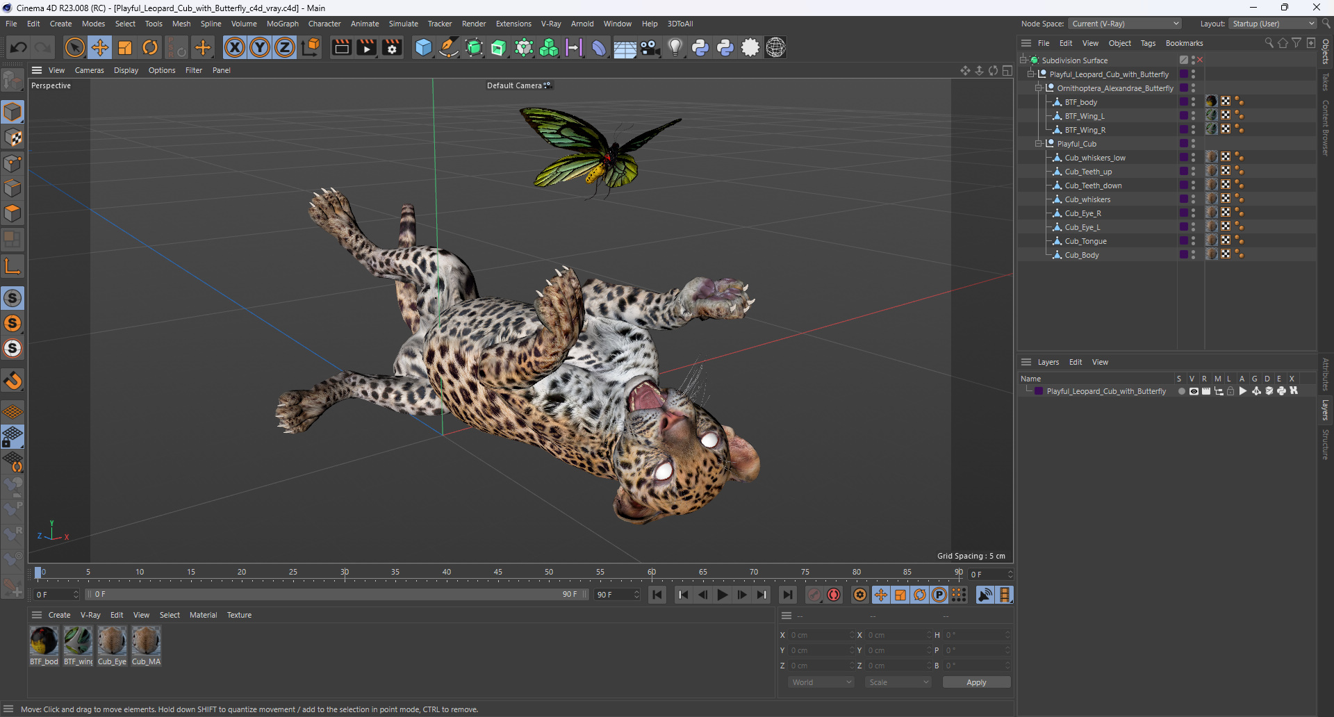 Playful Leopard Cub with Butterfly 3D model