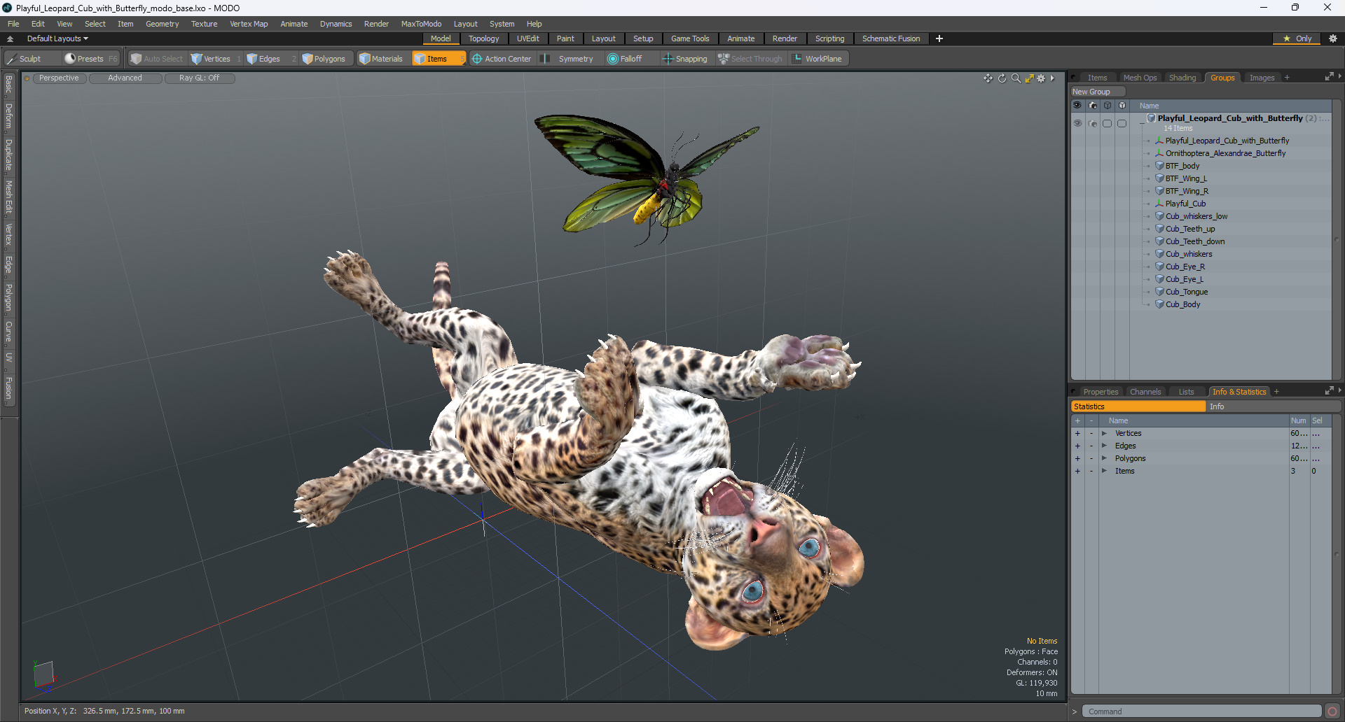 Playful Leopard Cub with Butterfly 3D model