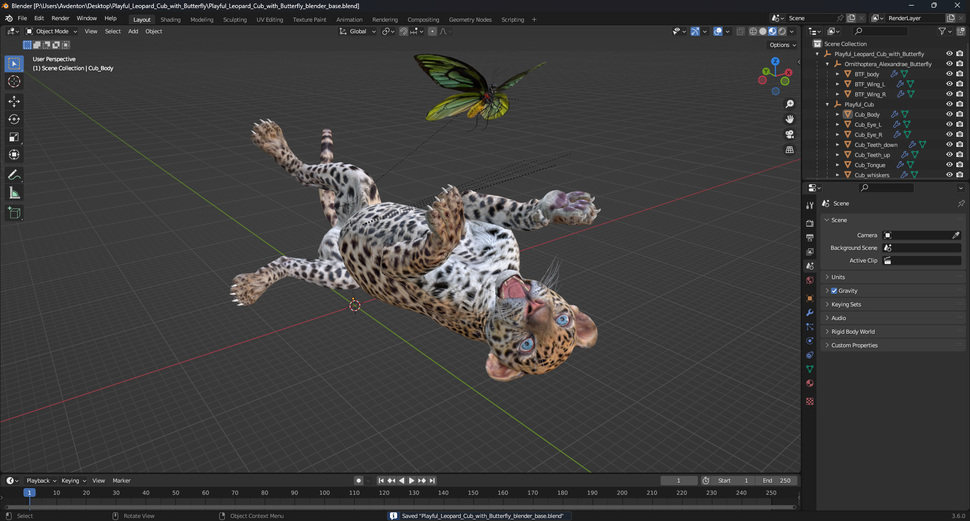 Playful Leopard Cub with Butterfly 3D model