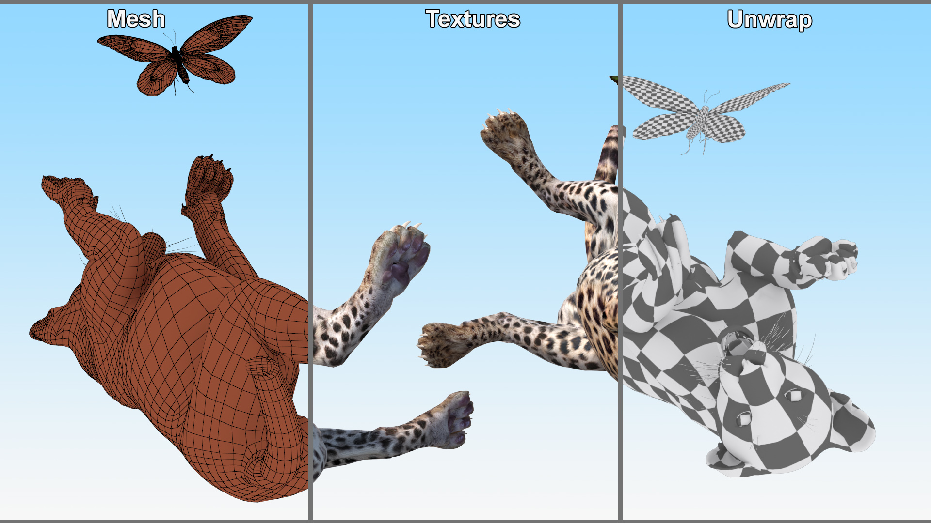 Playful Leopard Cub with Butterfly 3D model