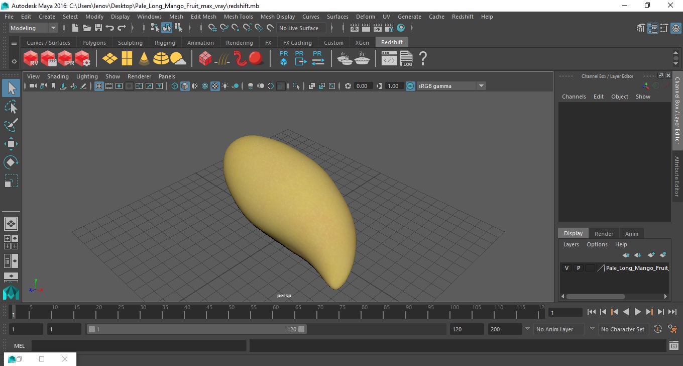 3D Pale Long Mango Fruit