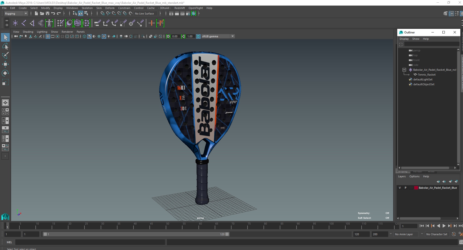 Babolar Air Padel Racket Blue 3D model