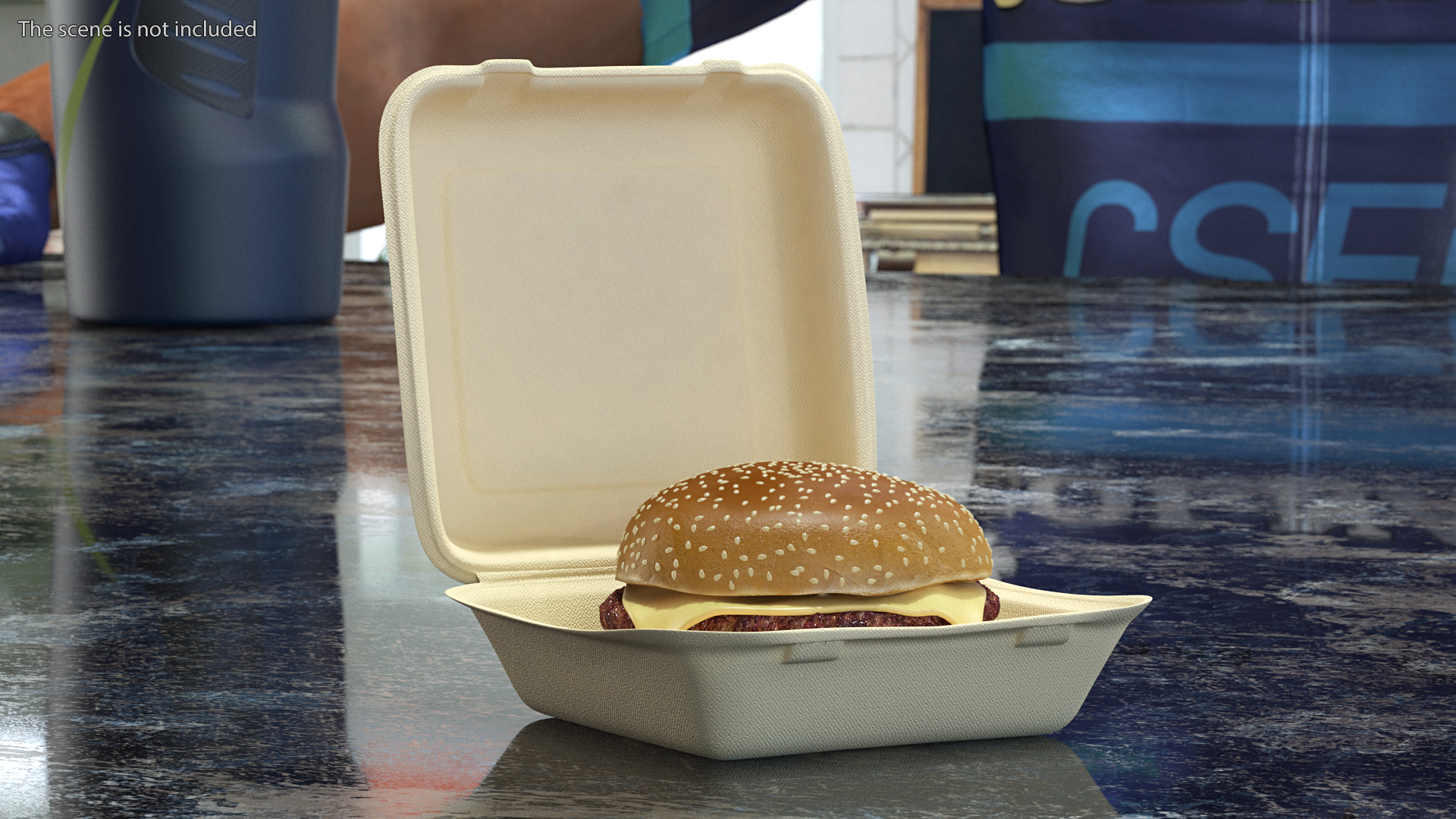 Bagasse Food Box with Cheeseburger 3D model