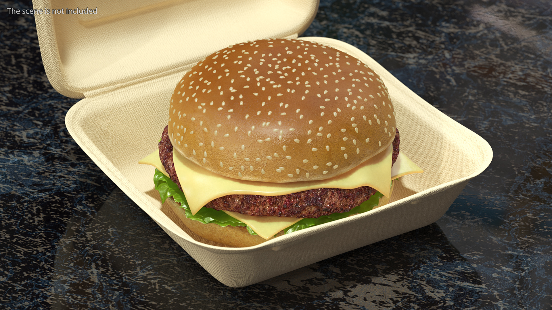 Bagasse Food Box with Cheeseburger 3D model