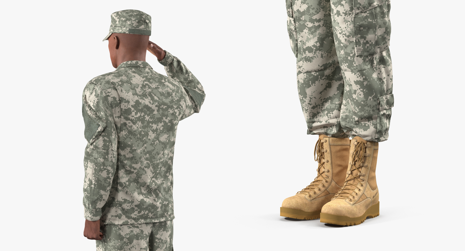 Saluting US ACU African American Soldier Fur 3D model