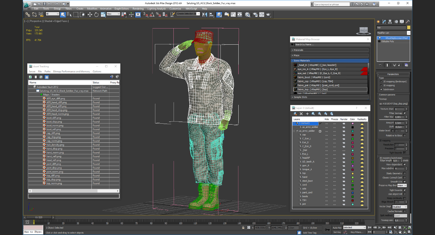 Saluting US ACU African American Soldier Fur 3D model