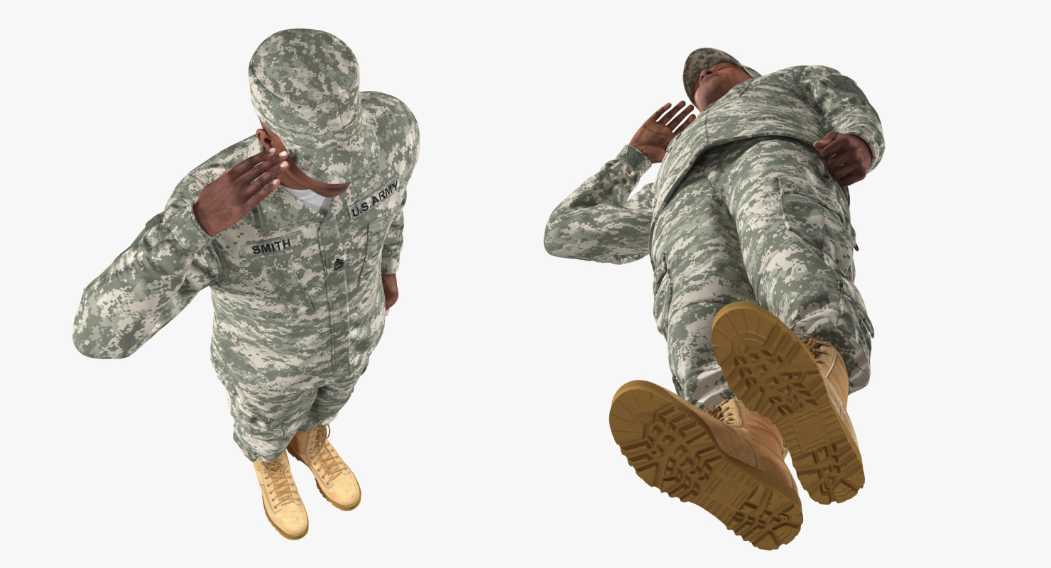 Saluting US ACU African American Soldier Fur 3D model