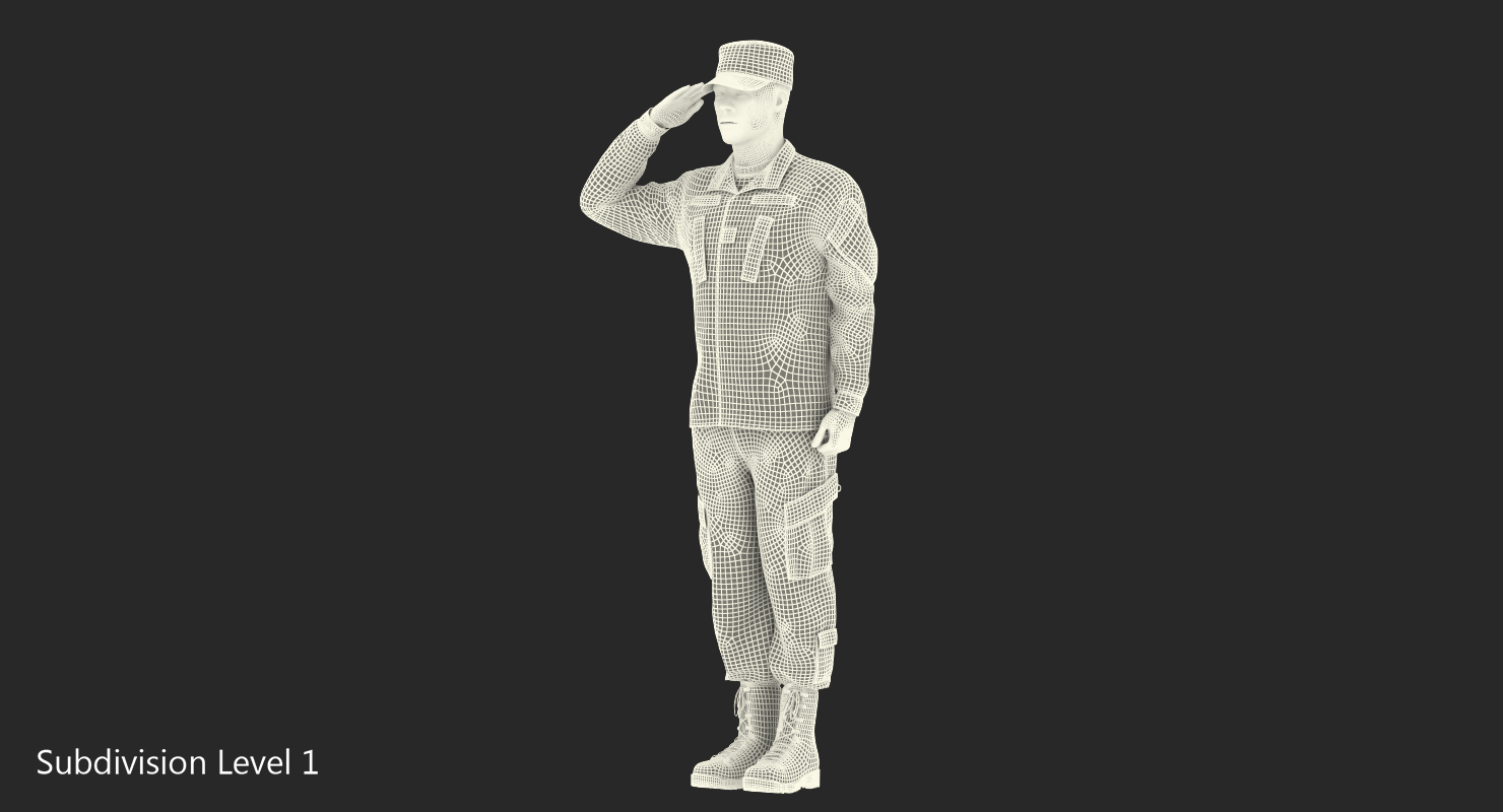 Saluting US ACU African American Soldier Fur 3D model