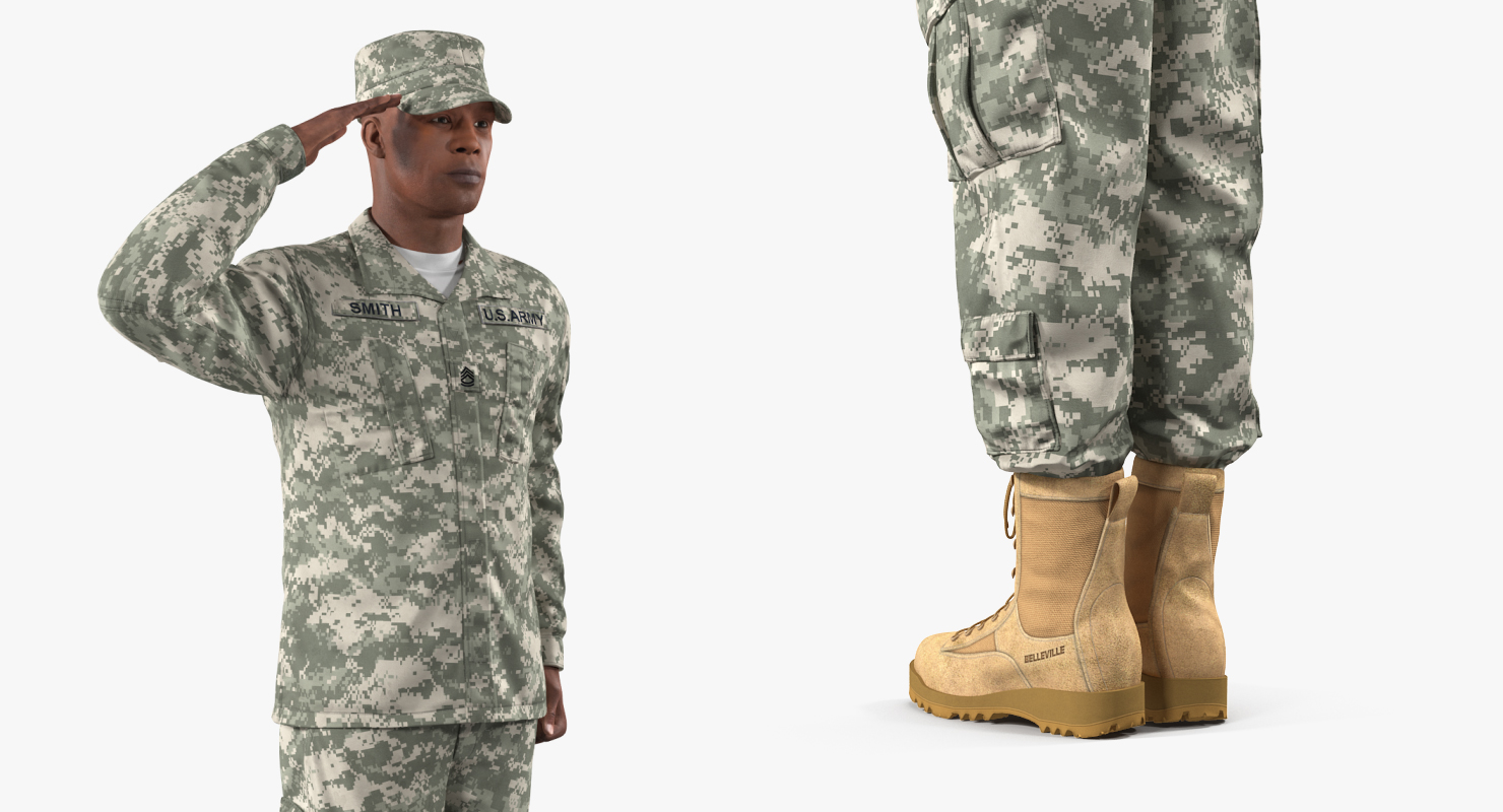 Saluting US ACU African American Soldier Fur 3D model