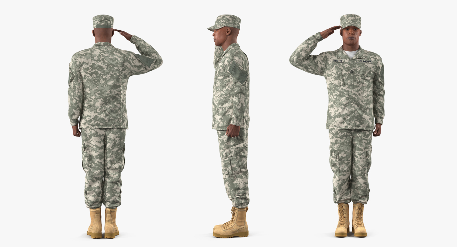 Saluting US ACU African American Soldier Fur 3D model