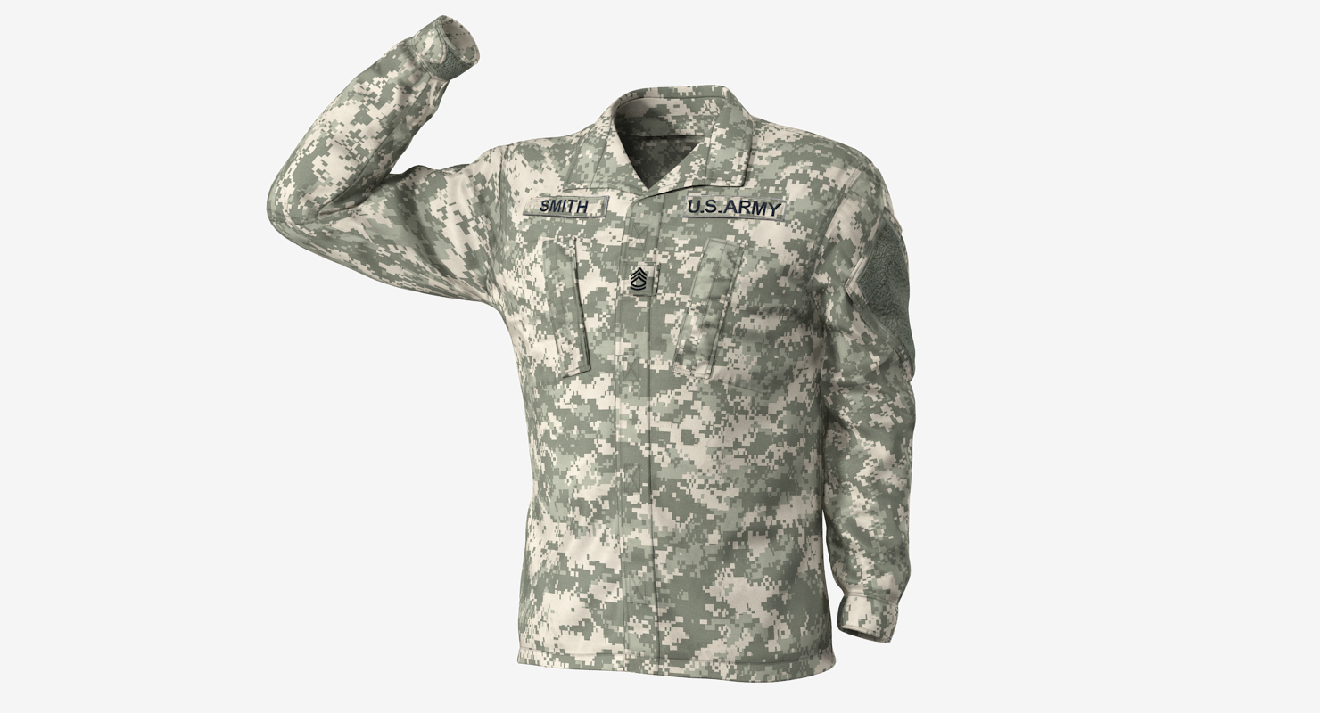 Saluting US ACU African American Soldier Fur 3D model