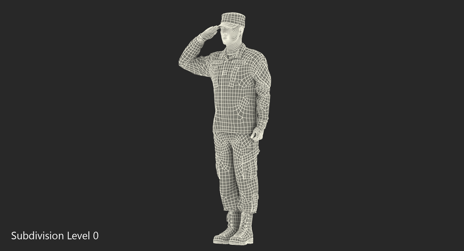 Saluting US ACU African American Soldier Fur 3D model