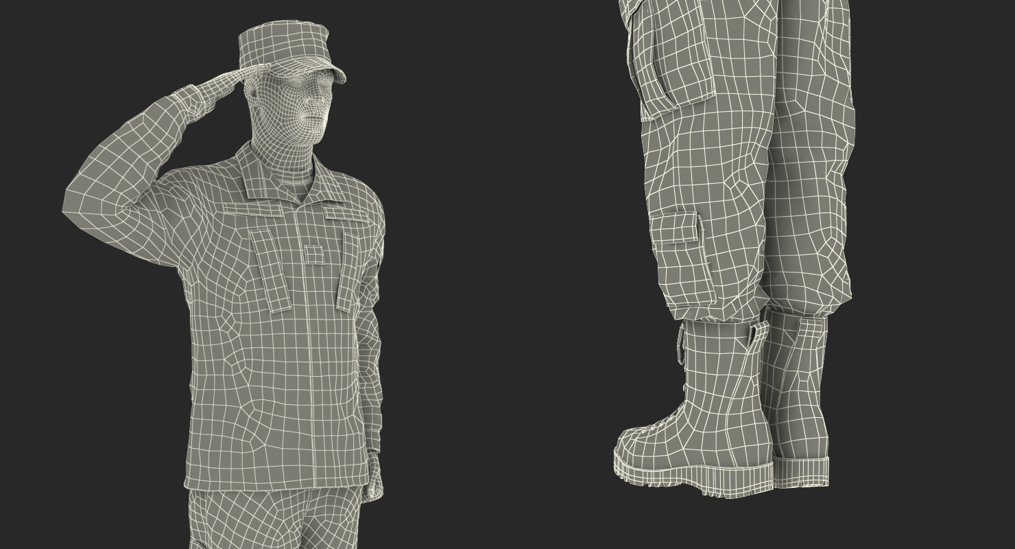 Saluting US ACU African American Soldier Fur 3D model