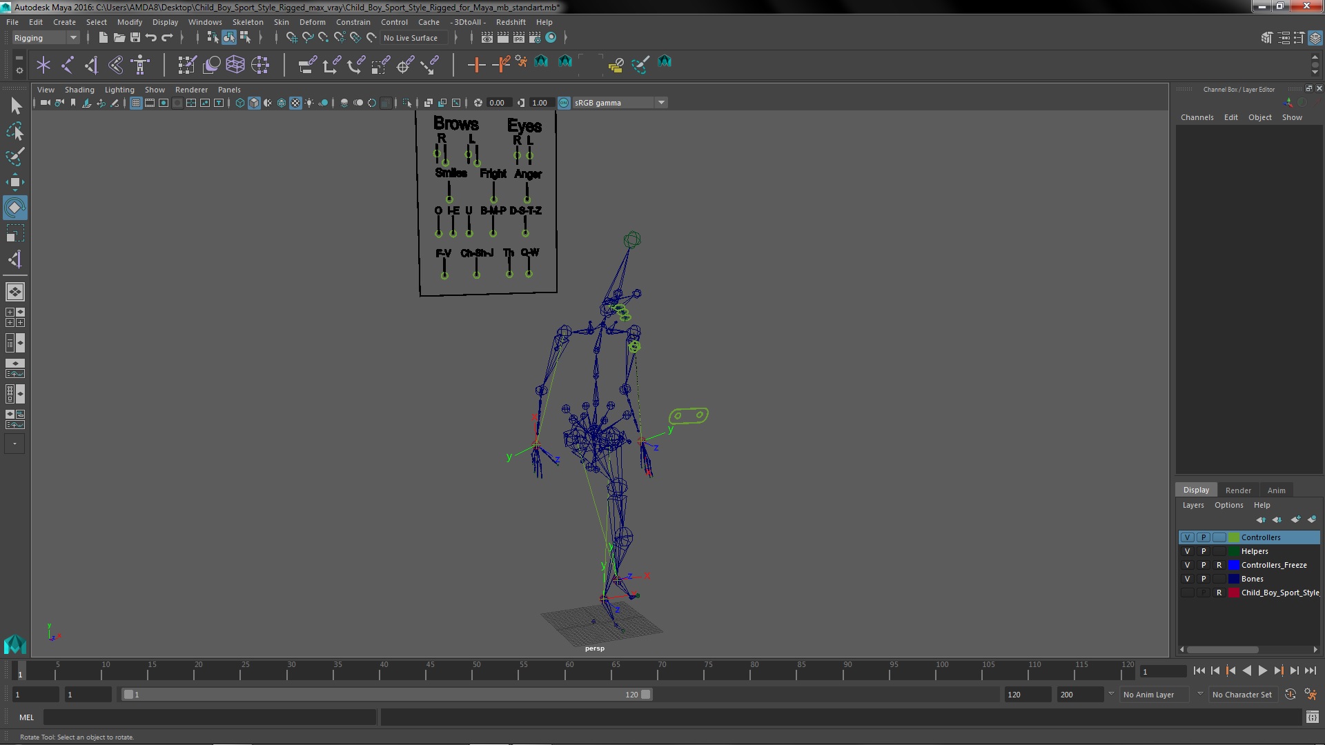 Child Boy Sport Style Rigged for Maya 3D