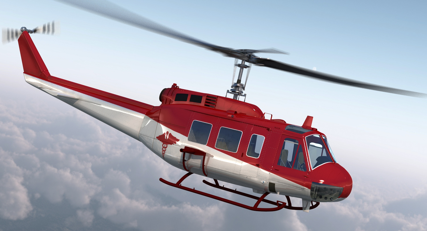 Air Medical Helicopter Bell Model 212 Rigged 3D model